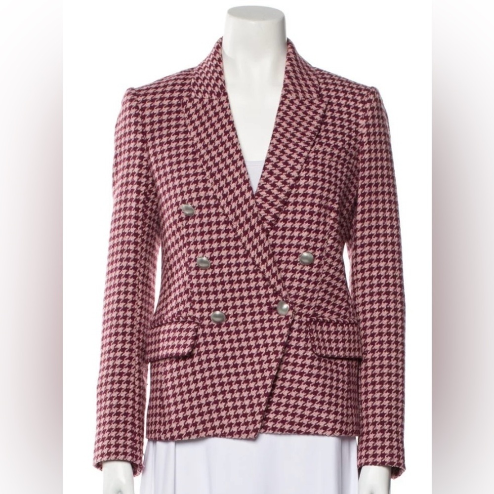 L’Agence Pink/Maroon Houndstooth Double-Breasted Blazer. Size 4 mint condition